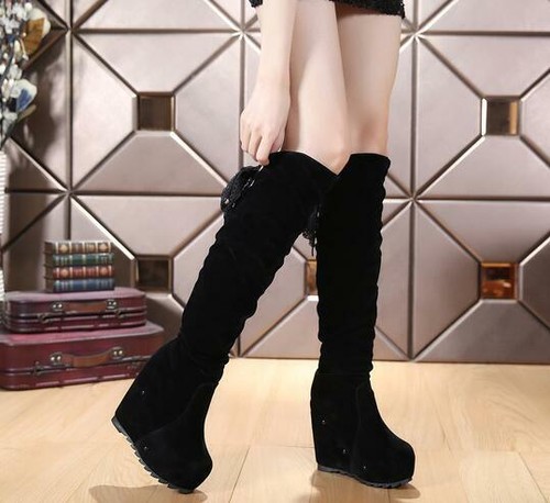 Women's Knee-high Boots Lace Up Strappy Hidden Wedge Heel Boot Platform  Shoes | eBay