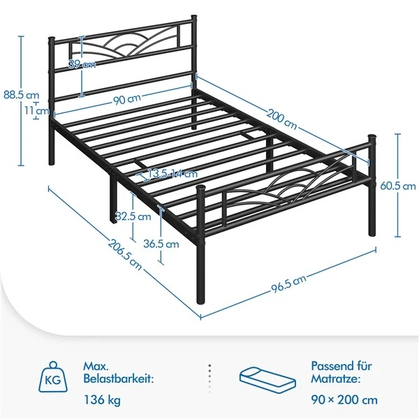 Bettrahmen Metallbett Bettgestell Einzelbett Doppelbett Metall Gästebett wie Neu - Bild 3 von 4