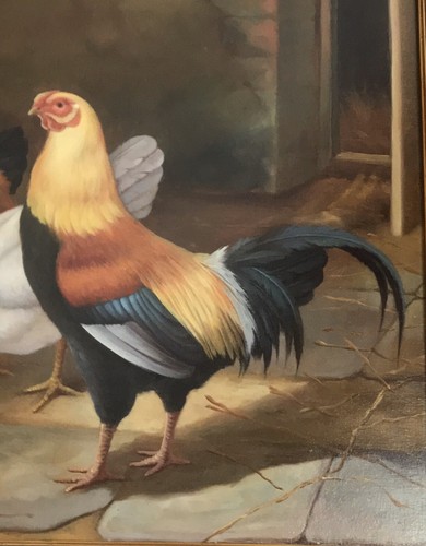 Oil Painting On Canvas, Signed, CHICKENS CABBAGE KITCHEN, Gold Frame 27 X 24 - Picture 7 of 10
