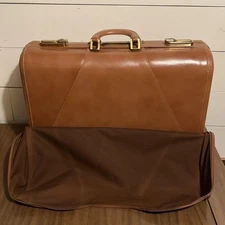 Leather Garment Suitcase Folding Wardrobe Case Vintage Brass Lock 22”