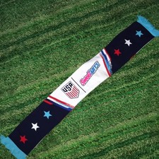 SweetTarts Kids USA Soccer Scarf Navy White Red Team Support Star Knit Fringe