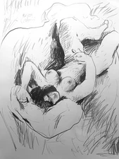 Gothic Boudoir Cubist Realism Girl Drawing Pencil On Paper 18x24 Original Signed