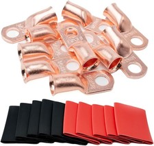 10PCS 1/0 AWG 3/8 Inch Copper Ring Terminal Lugs Marine Grade Battery Cable
