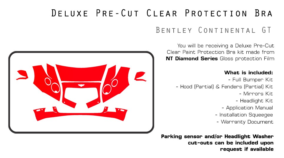 Bentley Continental GT 2012-2015 PreCut Paint Protection Film Clear Bra