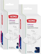 THERMOS FUNtainer 12 Ounce Insulated Kids Water Bottle 2 Pack, Clear , 4 straws