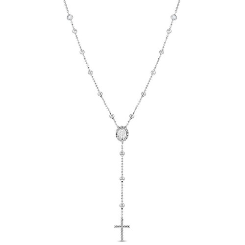 925 Sterling Silver Girl's Clear Cubic Zirconia Miraculous Virgin Medal Rosary - Picture 1 of 4
