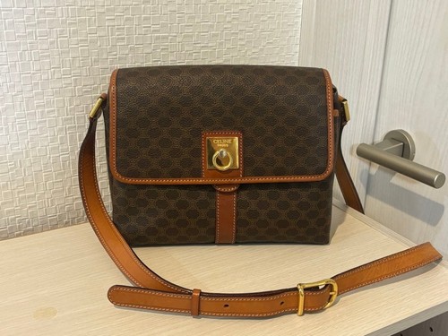 Celine Brown Leather Shoulder Bag Flap Style Used From Japan