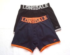 Image of LONSDALE BLACK/NAVY BOXER SHORTS-PACK OF 2 UNDERWEAR-BUTTON FLY-S-BNWOT-SM141