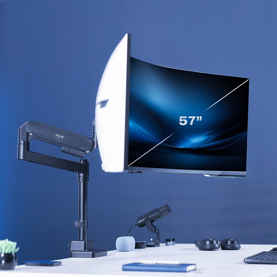 VIVO Black Heavy Duty Pneumatic Single Ultrawide Computer Monitor Arm Desk Mount - Image 2 of 4
