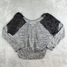 We The Free Top Womens Medium Black Heathered Eyelet Shoulders Long Sleeve Boho