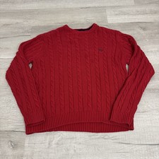 Chaps Solid Red Cable Knit All Cotton Pullover Sweater Mens Large