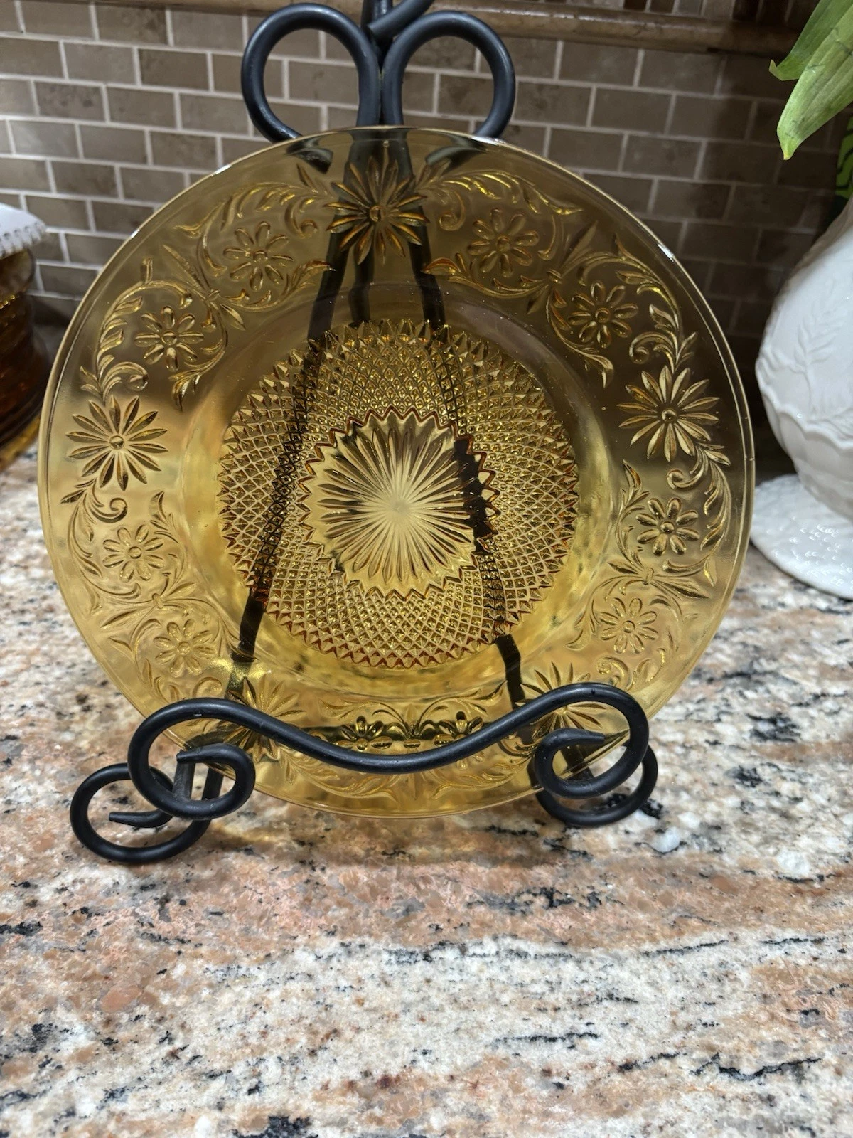 Tiara Amber Indiana Glass Sandwich Plates 8 1/4” Set Of 6 Vintage