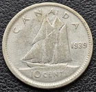 1939 Canada Silver 10-Cent Dime - 80% Silver Coin