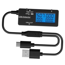 Variable Backlight USB Tester, LCD Display USB C  A Multi USB A USB C 1 Black