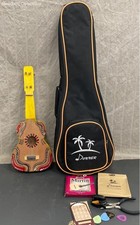 Handgefertigte Volkskunst 4-saitige Ukulele gelb bemalt mit Donner Koffer Zubehör