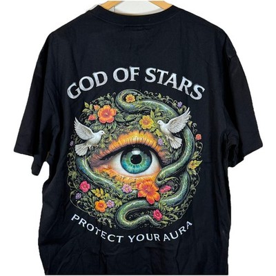 God Of Stars Brand New Never Released Size XL Black T Shirt With Graphic Design