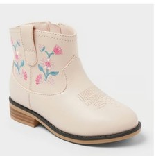 Cat  Jack Girls Floral Embroidered Western Ankle Boots Cream Pink
