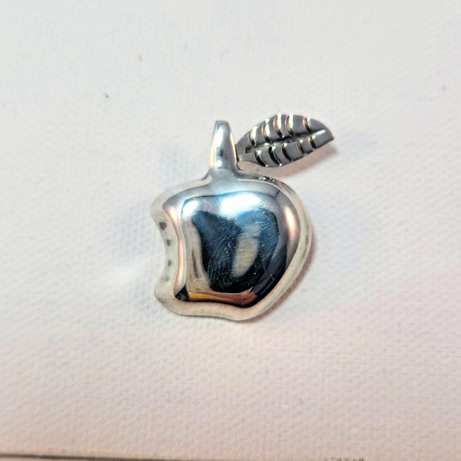 Solid And Thick Sterling Silver Apple With Bite B… - image 1