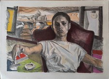 Ugo Attardi litografia anno 1985 " veduta su Roma" 76x56  firmata numerata