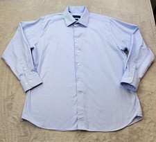 David Donahue Dress Shirt Mens 18 34/35 Blue Trim Cotton Long Sleeve