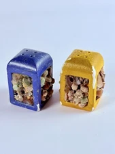 Rare Vintage Salt And Pepper Shaker Set Crushed Rock Agate Stone Quartz Art