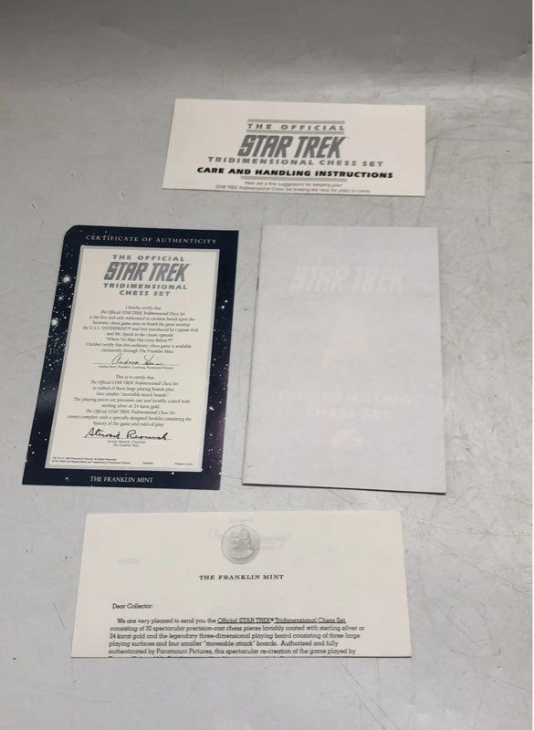 Juego de ajedrez tridimensional vintage Franklin Mint Star Trek coleccionable con certificado de autenticidad Foto 2 de 4
