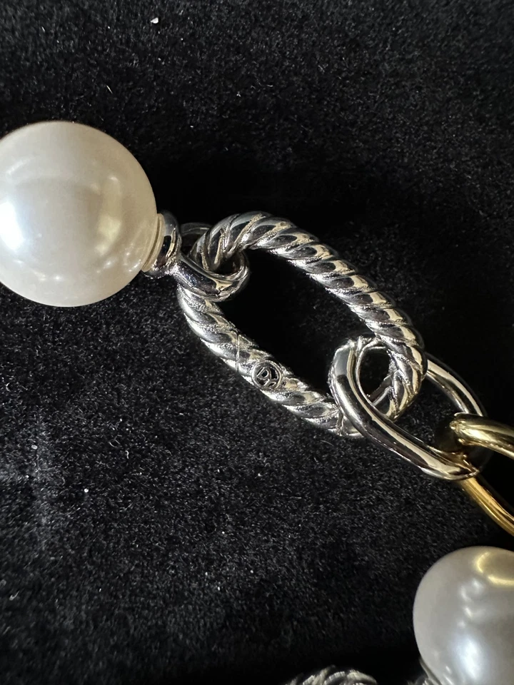 Brazalete David Yurman de plata de ley y oro amarillo de 18 quilates/perlas DY Madison 7,5" Foto 4 de 4