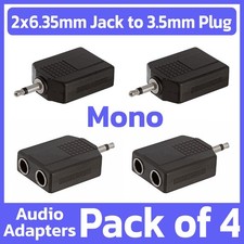 4 Pack 3.5mm 1/8" Mono Plug to 2x6.35mm Stereo Jack Adapter AUX Audio Converter