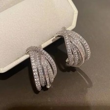 Hoop Earrings Simulated Zirconia Silver Tone Round Womens Daily Wear Jewelry