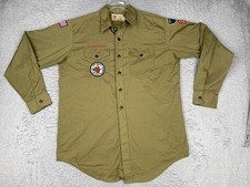 VINTAGE Boy Scouts Of America Shirt Mens Large Green Long Sleeve 1973 70s Sewn