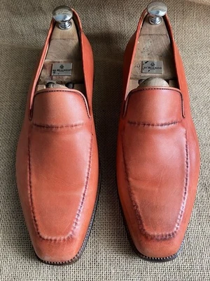 Mocassins à enfiler Ermenegildo Zegna en cuir rouge-orange taille UK 10 ||... - Photo 1/4