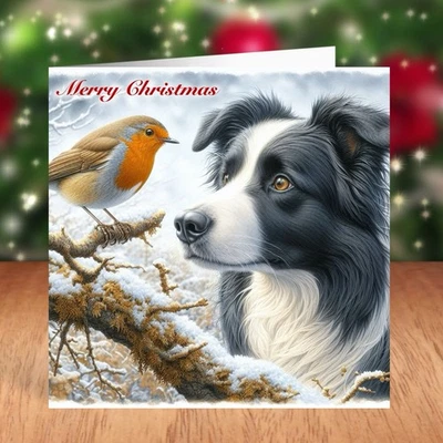 FAT CAT & LAZY DOG Border Collie Dog Christmas Card, Sheepdog