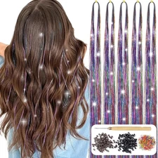 48 Hair Tinsel Kit 1200 Strands Colorful Heat Resistant Sparkling Hair Extension