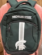 Michigan State University Spartans Backpack Green With Bottle Holder Pockets