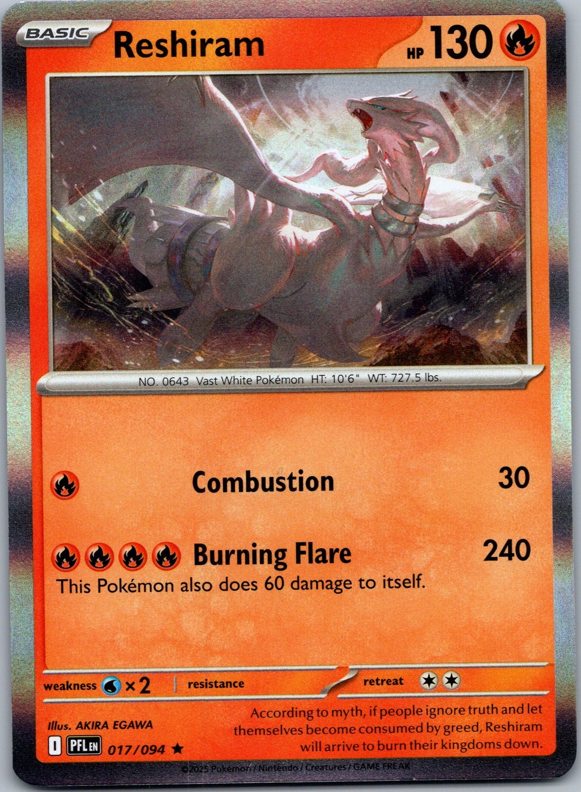 Reshiram Reverse Holo ME02: Phantasmal Flames 017/094 NM