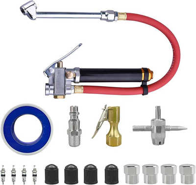 #ad Heavy Duty Bayonet Style Tire Inflator with Air Chuck 0 200PSI 17PCS Auto Tire $24.05