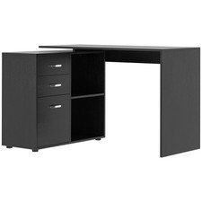 HOMCOM Computer Desk Table Workstation L Shape File Cabinet Black Home Office