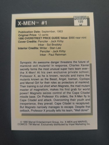 1990 Impel Marvel Universe #125 X-Men #1 - Picture 2 of 2