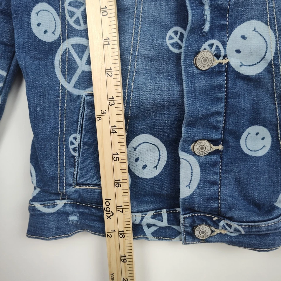 Chaqueta vaquera Justice Stranger Things para niñas, S 7/8, sonrisas, signos de paz, angustia Foto 3 de 4