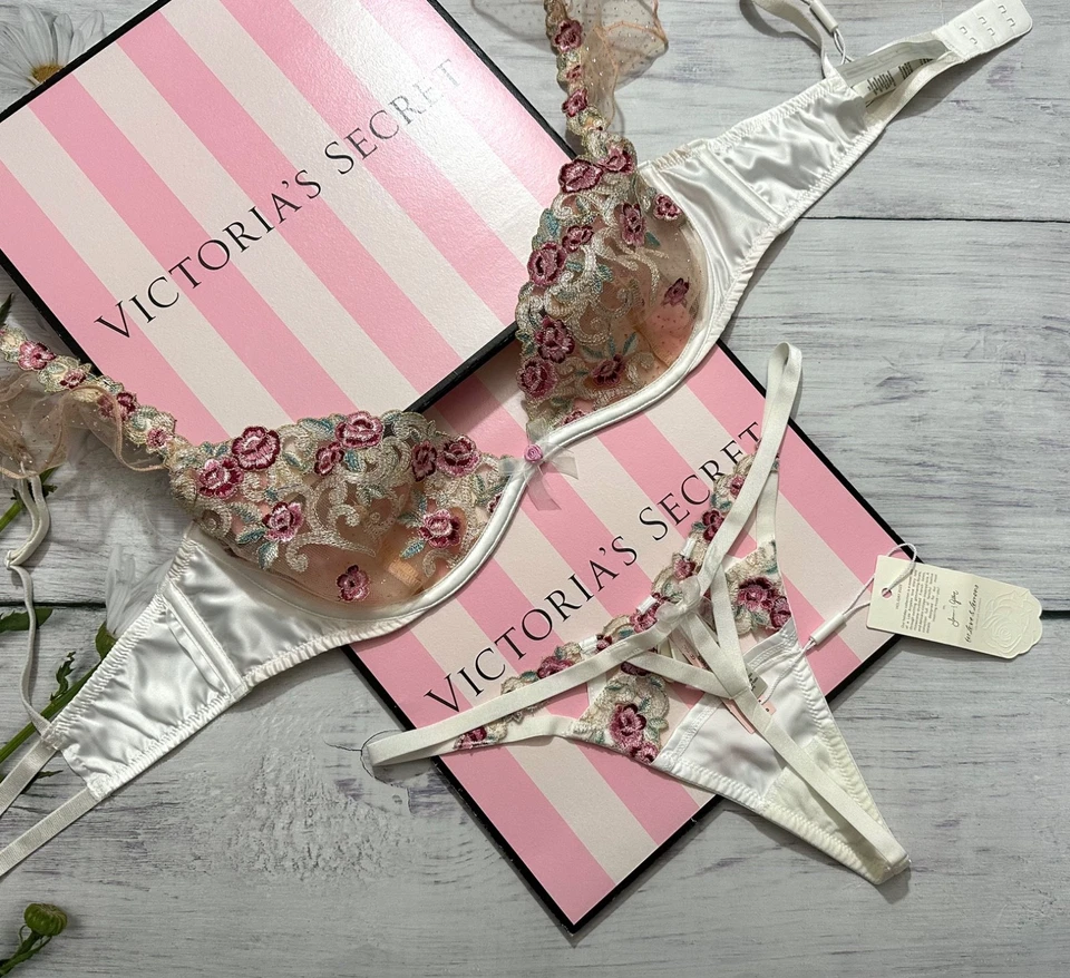 Victoria’s Secret For Love and Lemons Siena Underwire Bra Thong Set White - Image 3 of 4