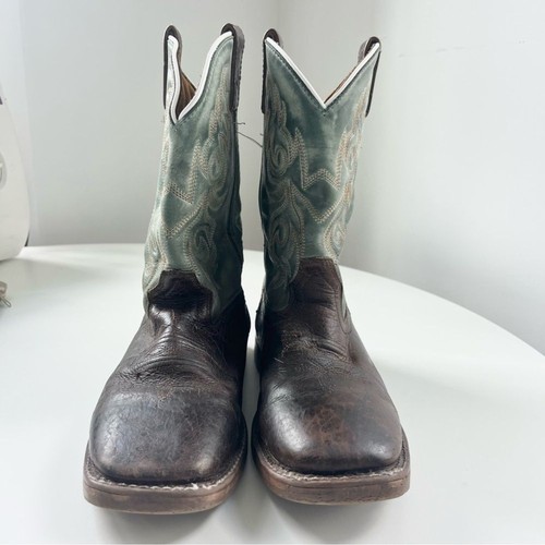Dan Post Company Youth Square Toe Western Cowboy Boots Brown Leather Green S 4.5 - Picture 2 of 11