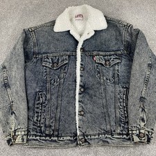 Vintage Levis Acid Wash Sherpa Lined Denim Trucker Jacket 80s USA Mens M Heavy
