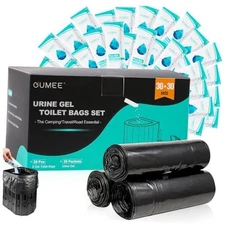 Portable Toilet Bags with Poo Gel Set, 8 Gallon Black-30Bags+30Urine Gel