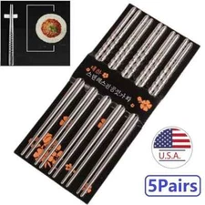5Pairs Premium Reusable Metal Stainless Steel Chopsticks Lightweight Chop Sticks