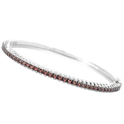 Armreif Armband 2,00 kt Rundschliff natürlicher Granat 14 kt Weißgold plattiert 925 7,25 Zoll