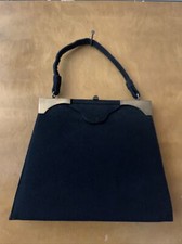 Art Deco Style Vintage Crown Lewis Elegant Black Wool Handbag Purse Satin Lining