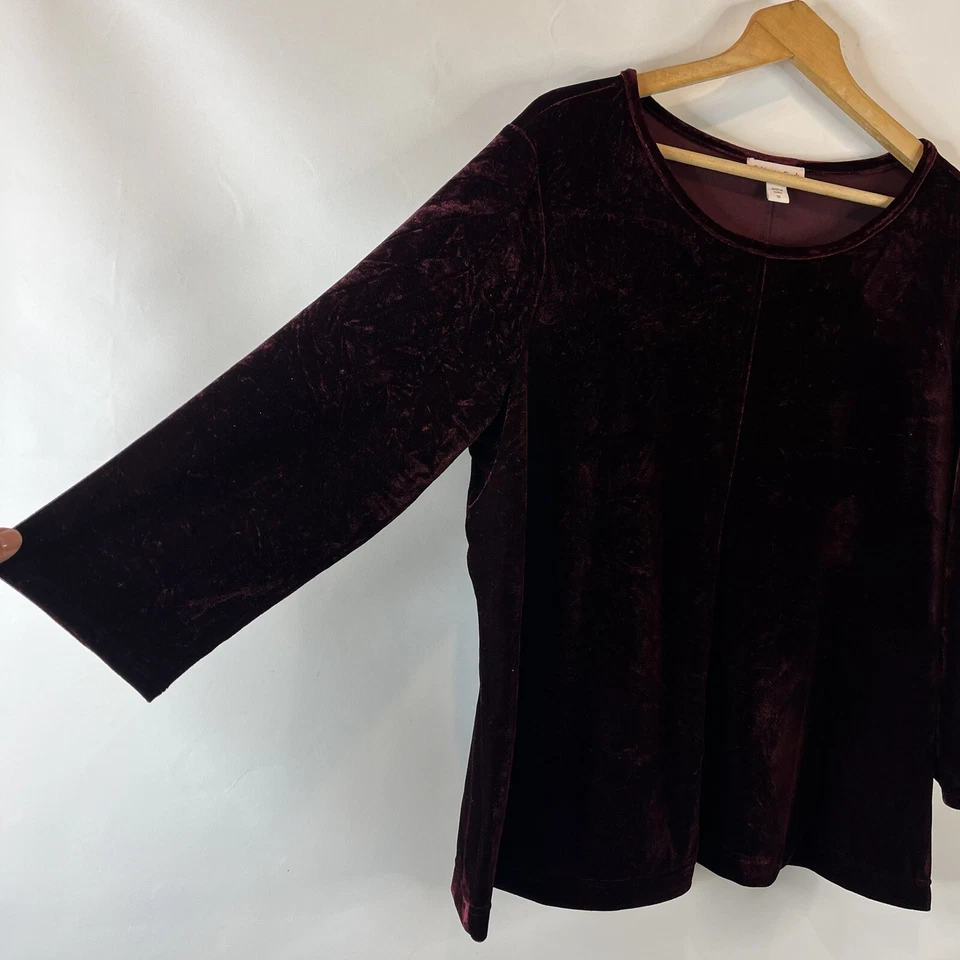 Coldwater Creek женщин бархата блузка верхний размер 1 X бордовый 3/4 рукав пуловер - Изображение 3 из 4