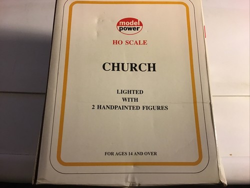 HO Scale Church, Model Power No. 582 Lighted With 2 Figures With Box - Picture 3 of 5