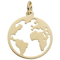 AnhäNger Welt Weltkarte Aus 585 Gold Gelbgold Rund Flach Halsschmuck Unisex