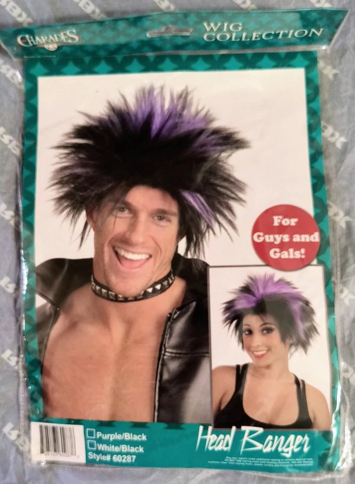 Charades Head Banger Black And Purple Short Straight Unisex Wig One Size - Image 2 of 3